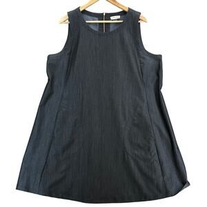 Calvin Klein Denim Blue Sleeveless With Pockets Stretch Shift Dress Women 16